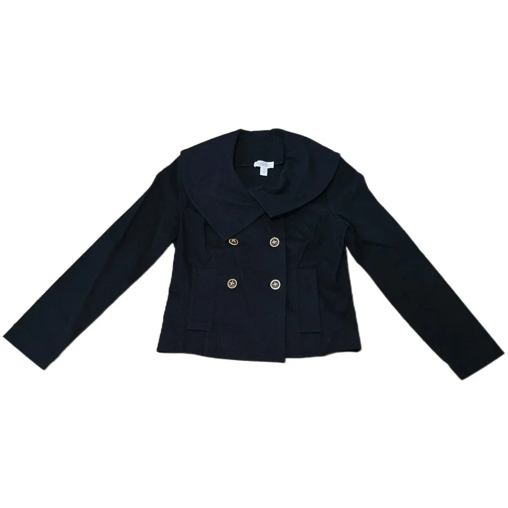 St. John Sport Womens Black Double Breasted Wide Collar Jacket Gold Buttons S